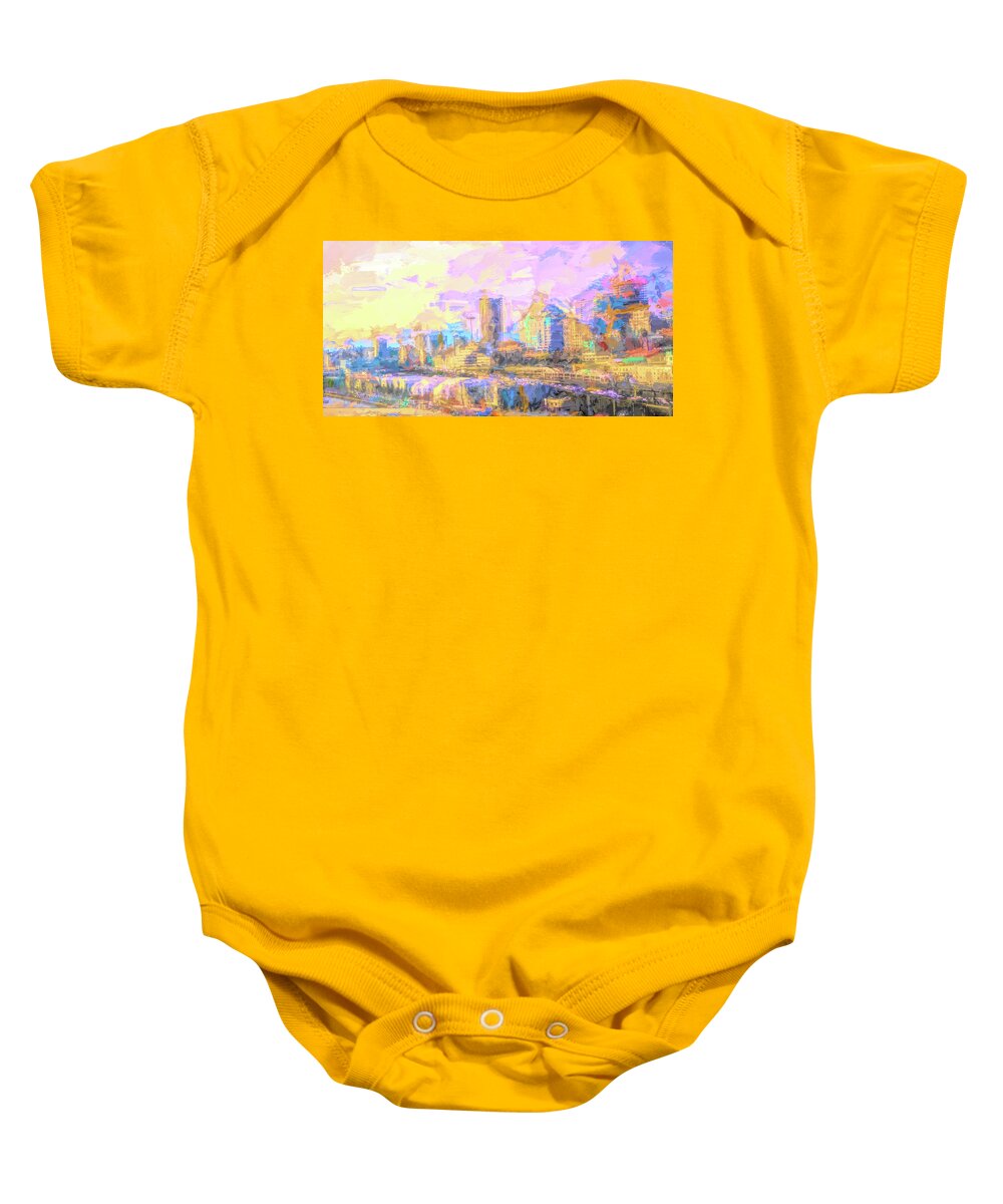 Seattle Baby Onesie featuring the photograph Seattle Skyline Abstract by Cathy Anderson