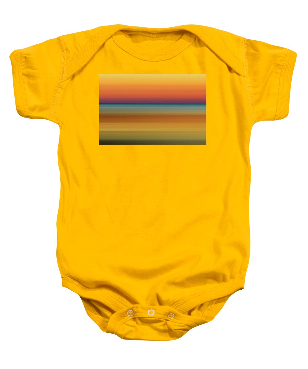 Sunrise Sunset Horizon Photography Digital Artwork Photography Based Digital Art Blur Motion Blur Sky Water Ocean Lake Morning Evening Sun Warm Saturated Colorful Color Abstract Landscape Blue Orange Cyan Yellow Red Blue Hour Golden Hour Calm Smooth Peaceful Quiet Rise Set Dawn Dusk Glow Scott Norris Creative; Scott Norris Photography Baby Onesie featuring the photograph Sunrise 3 by Scott Norris