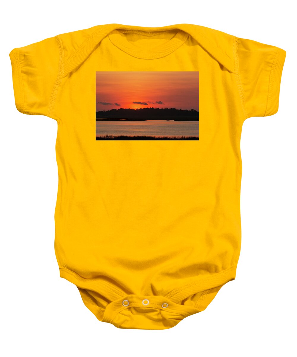 Murrells Inlet Baby Onesie featuring the photograph Sunrise Over Drunken Jack Island by D K Wall