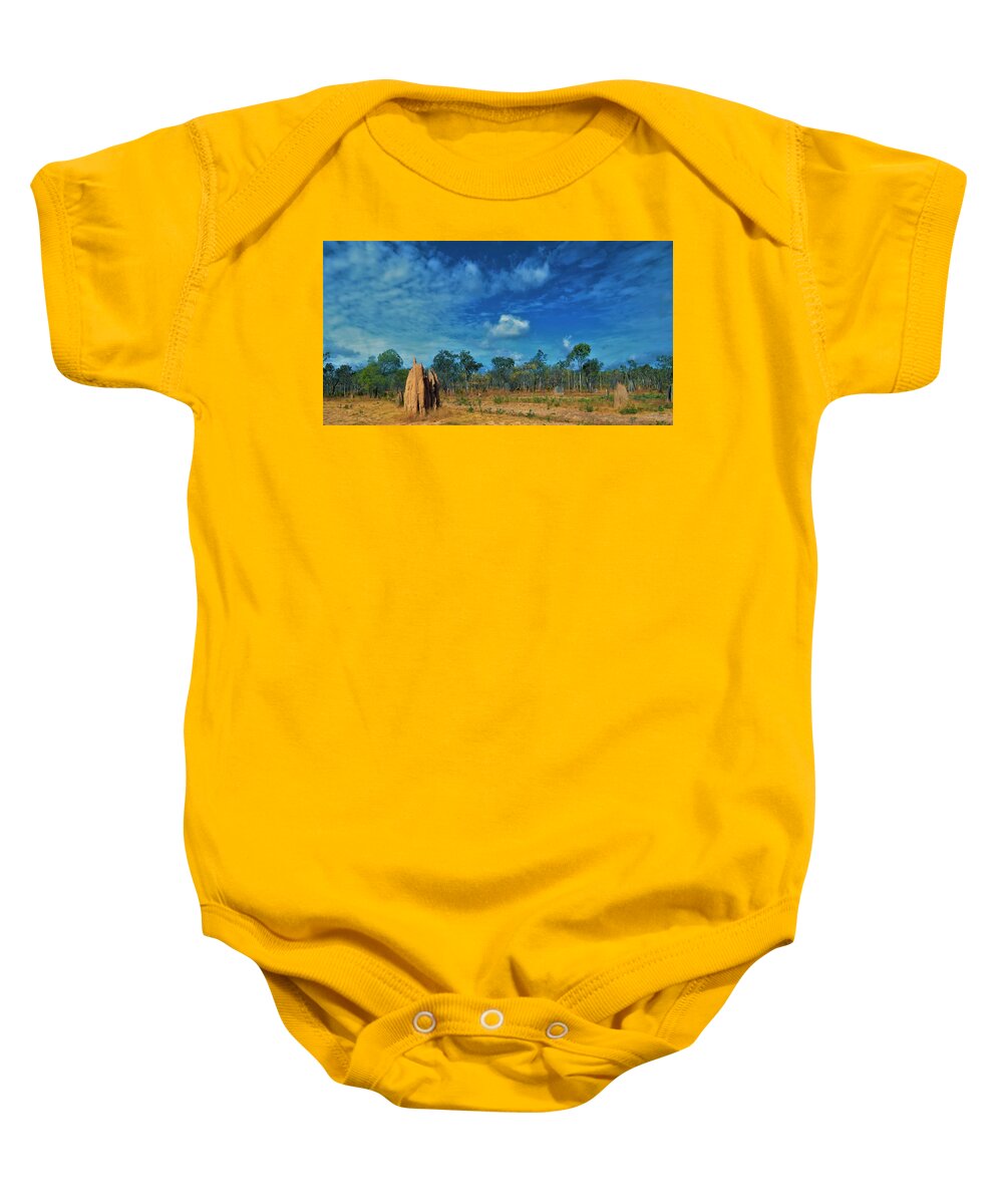 Weipa Baby Onesie featuring the photograph Termite Mounds On the Peninsular Developmental Road by Joan Stratton