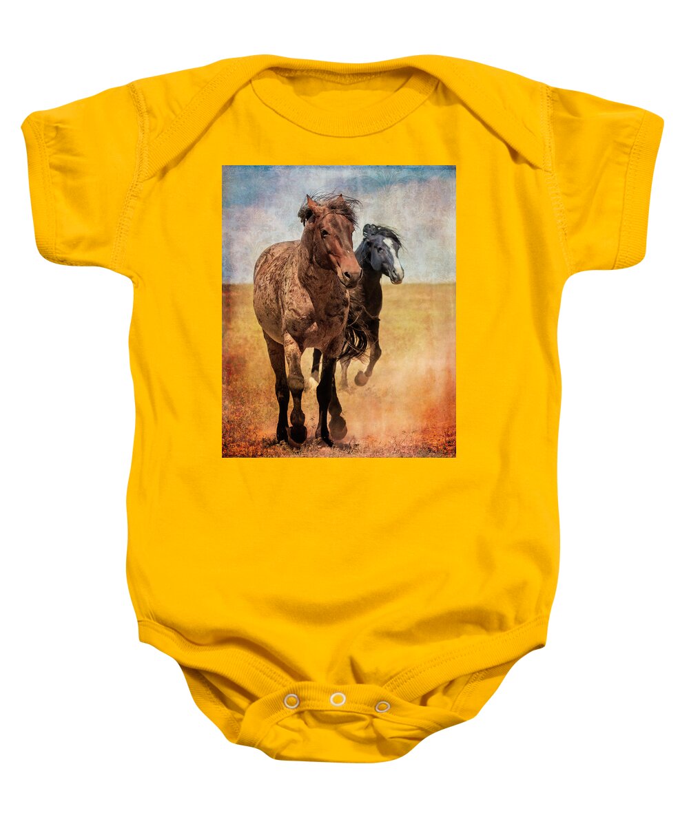 Wild Horses Baby Onesie featuring the photograph Wild Fire by Mary Hone