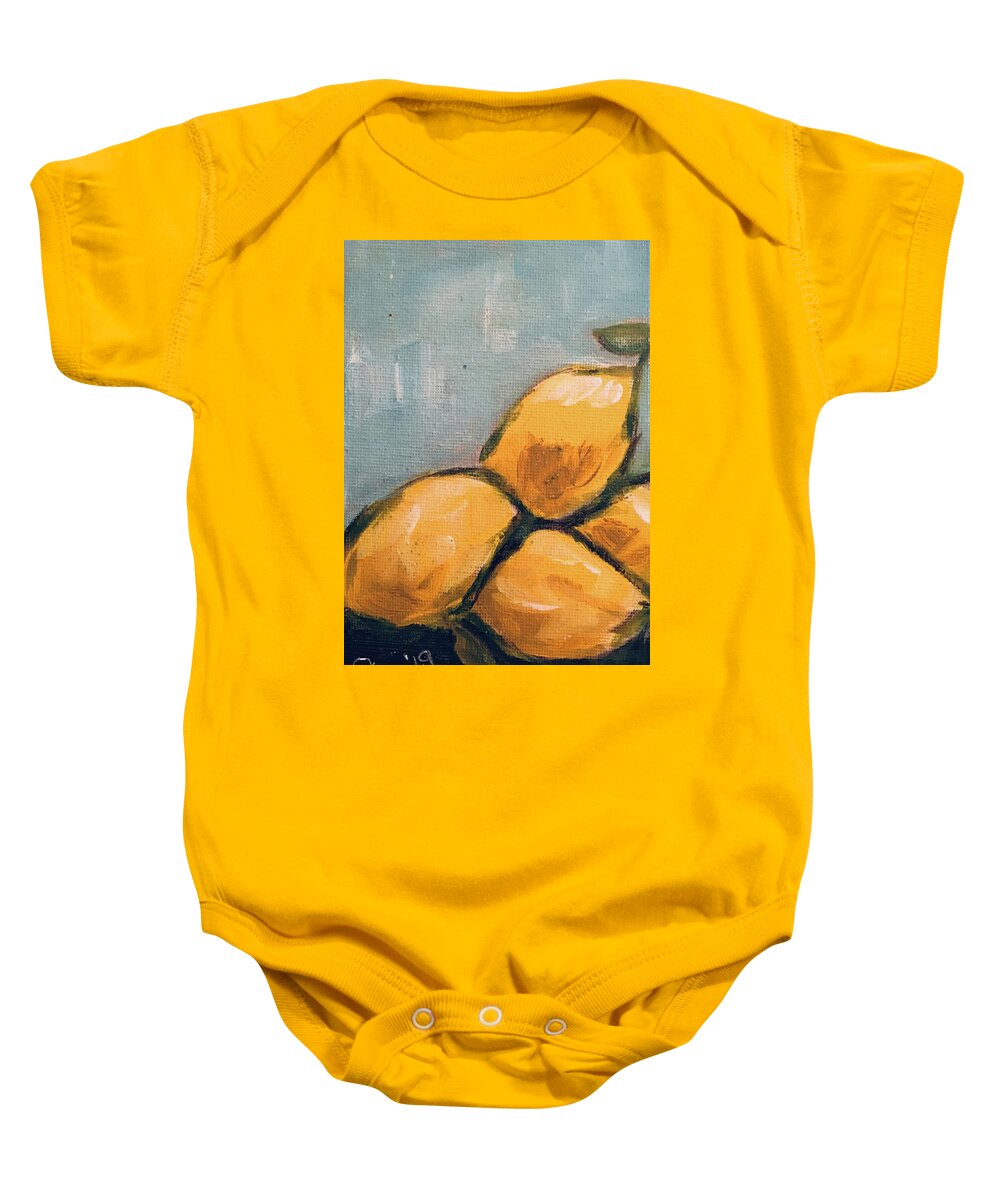 Lemon Baby Onesie featuring the painting Lemons from Heaven by Roxy Rich