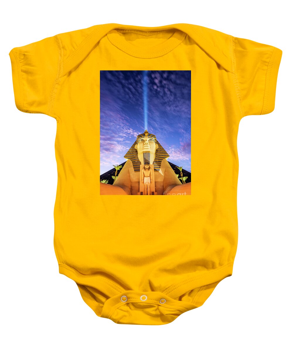 Luxor Baby Onesie featuring the photograph Sphinx at Luxor Hotel in Las Vegas #1 by Bryan Mullennix