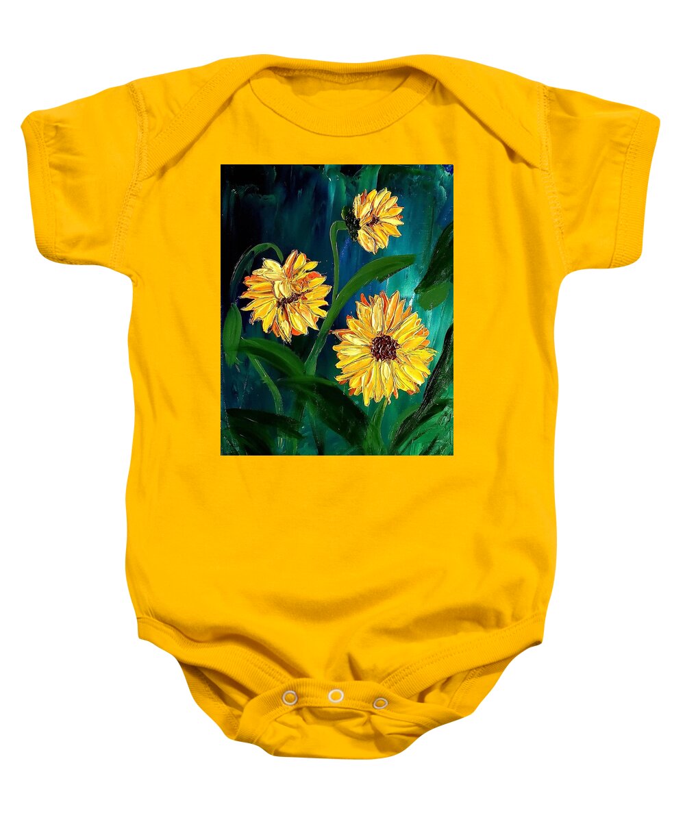  Baby Onesie featuring the painting Sunflowers #1 by Amy Kuenzie