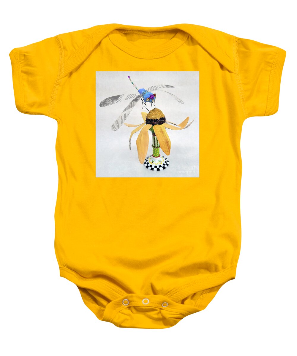 Dragonfly Baby Onesie featuring the mixed media A Delicate Balance by Deborah Smith