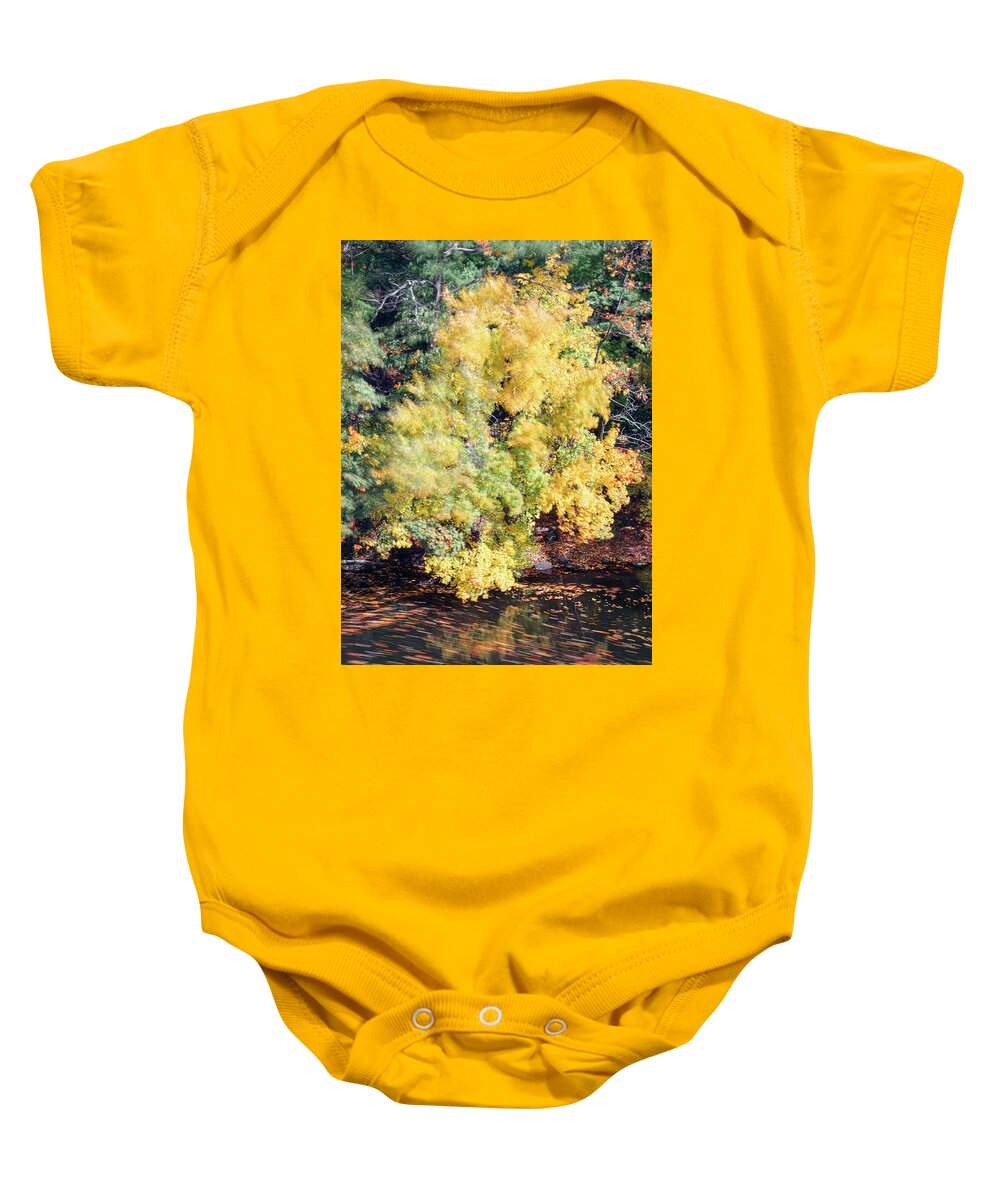 Foliage Abstract Wind Autumn Fall Water Leaves Windy River Baby Onesie featuring the photograph Abstract Foliage by Brian Hale