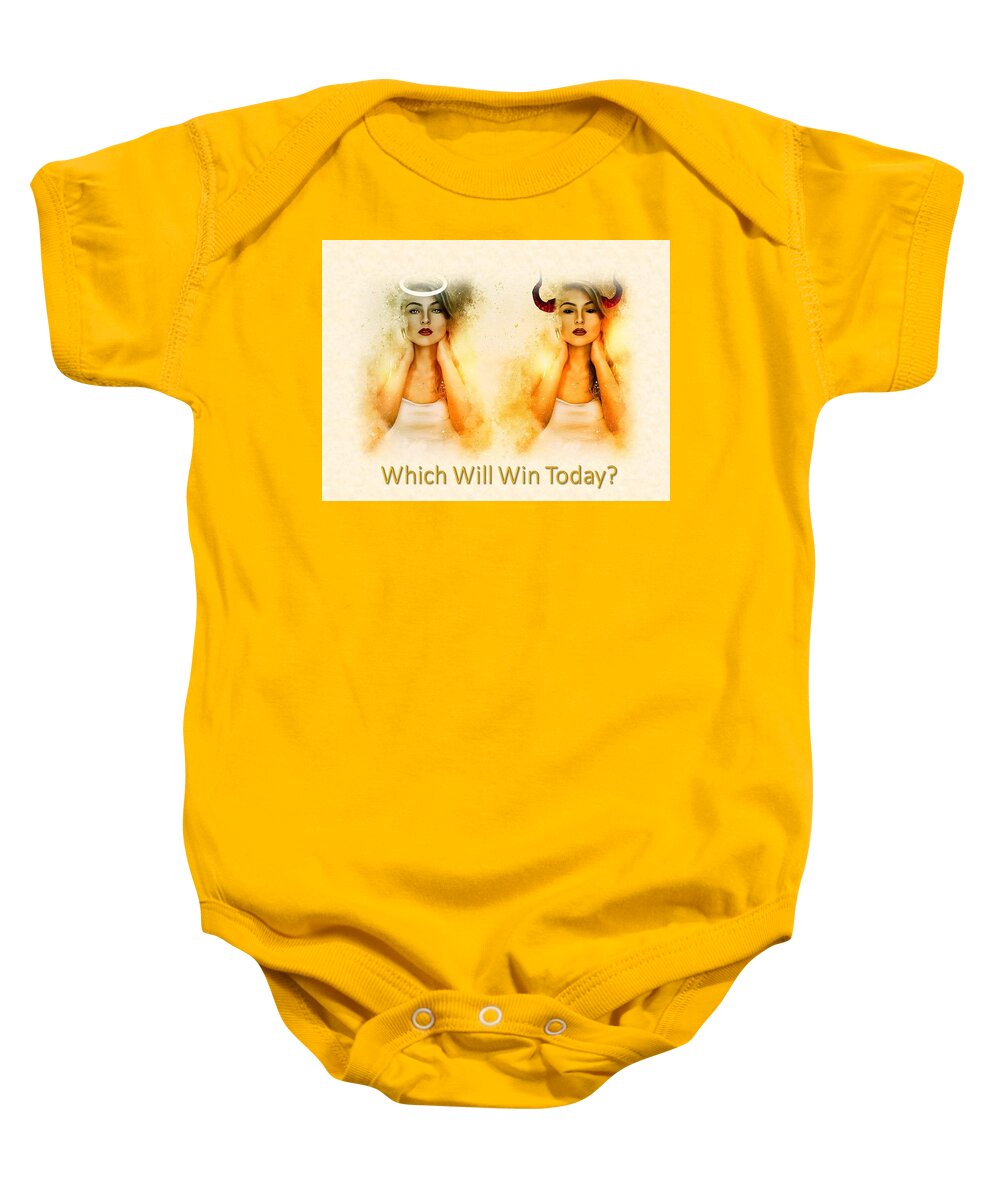 Woman Baby Onesie featuring the mixed media Angel or Devilish by Nancy Ayanna Wyatt