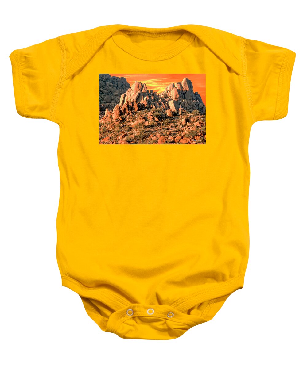 Usa Baby Onesie featuring the photograph Arizona Boulders by Randy Bradley