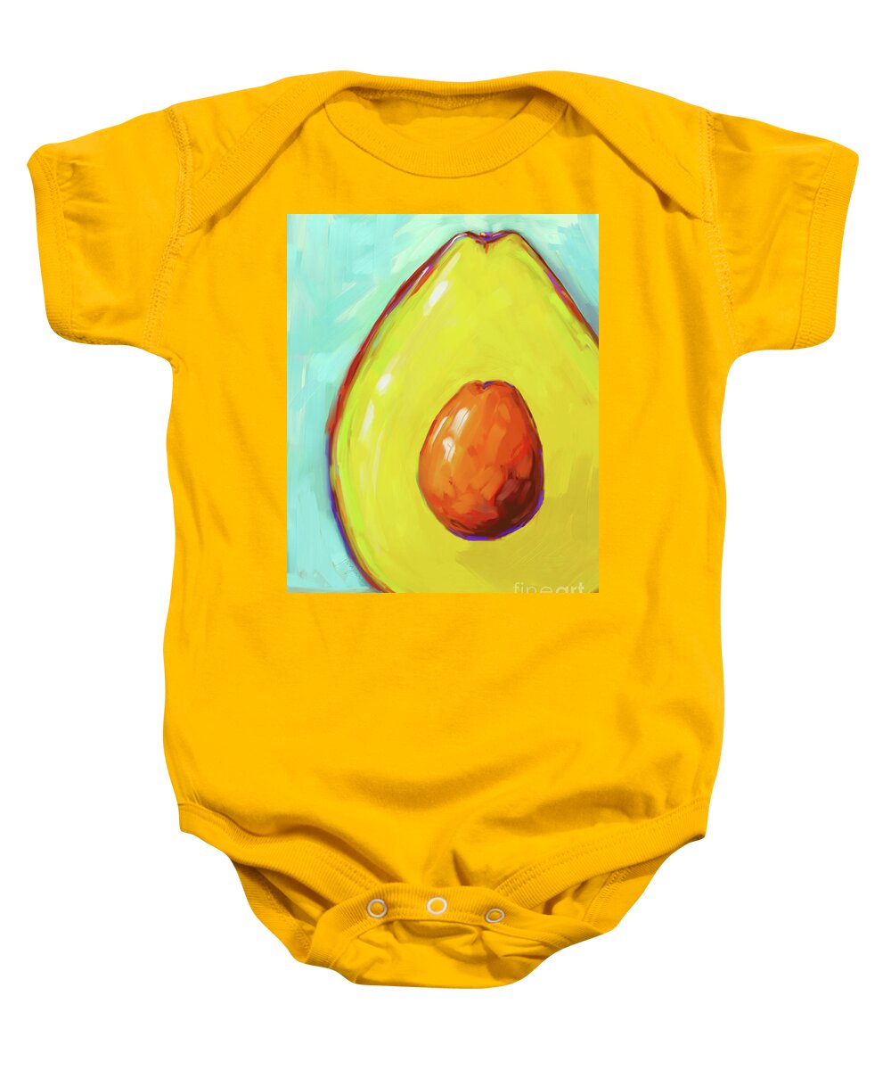 Avocado Illustration Baby Onesie featuring the digital art Avocado Painting with Digital Brushes Kitchen Wall Art by Patricia Awapara