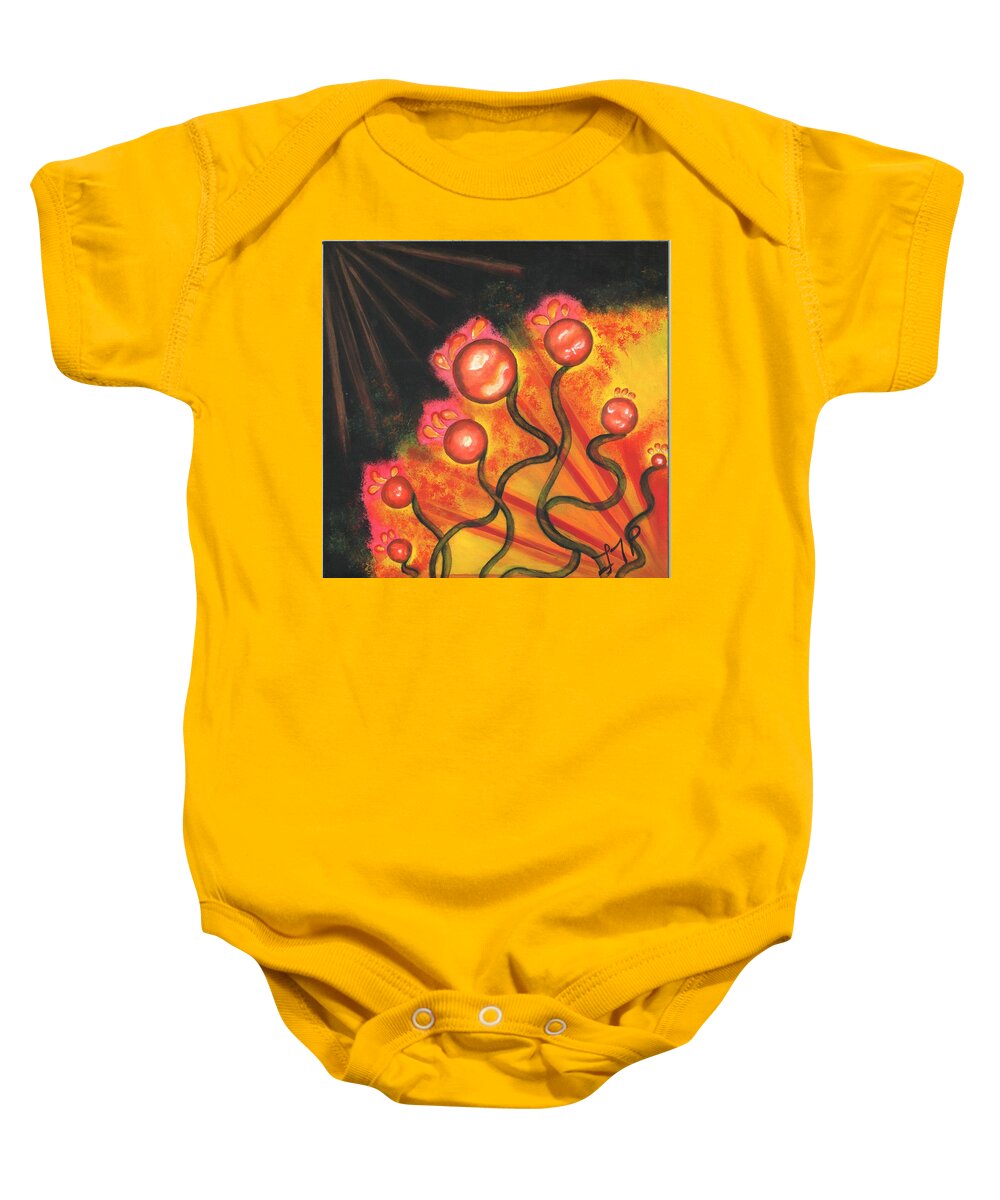 Red Baby Onesie featuring the painting Balls and Bulbs by Esoteric Gardens KN