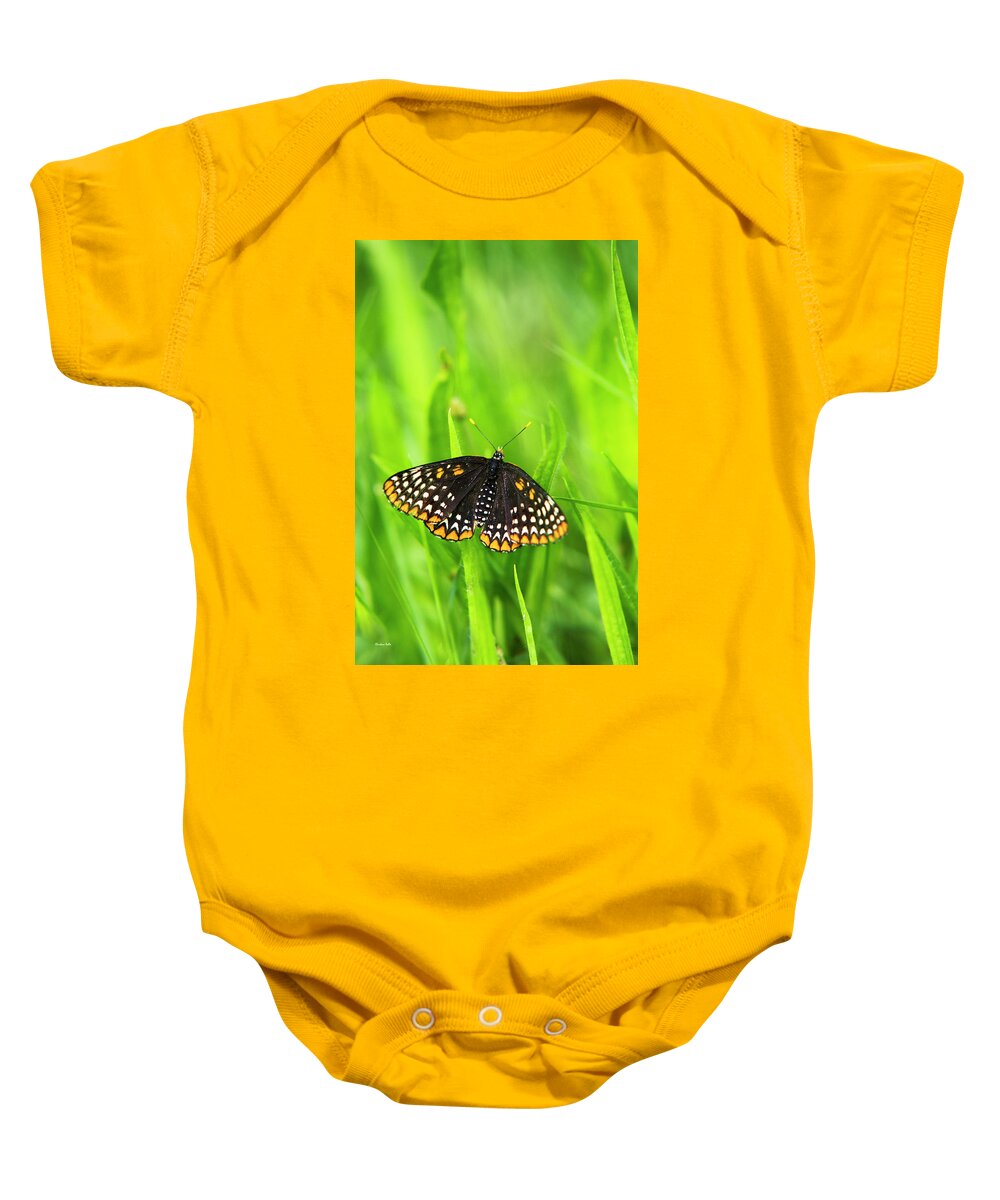 Baltimore Checkerspot Butterfly Baby Onesie featuring the photograph Baltimore Checkerspot Butterfly by Christina Rollo