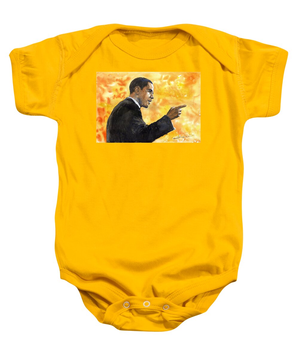 Watercolour Baby Onesie featuring the painting Barack Obama 02 by Yuriy Shevchuk