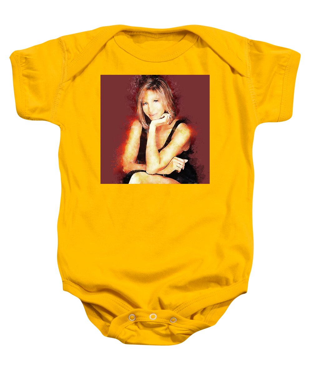 Barbra Streisand Baby Onesie featuring the mixed media Barbra Streisand by Pheasant Run Gallery