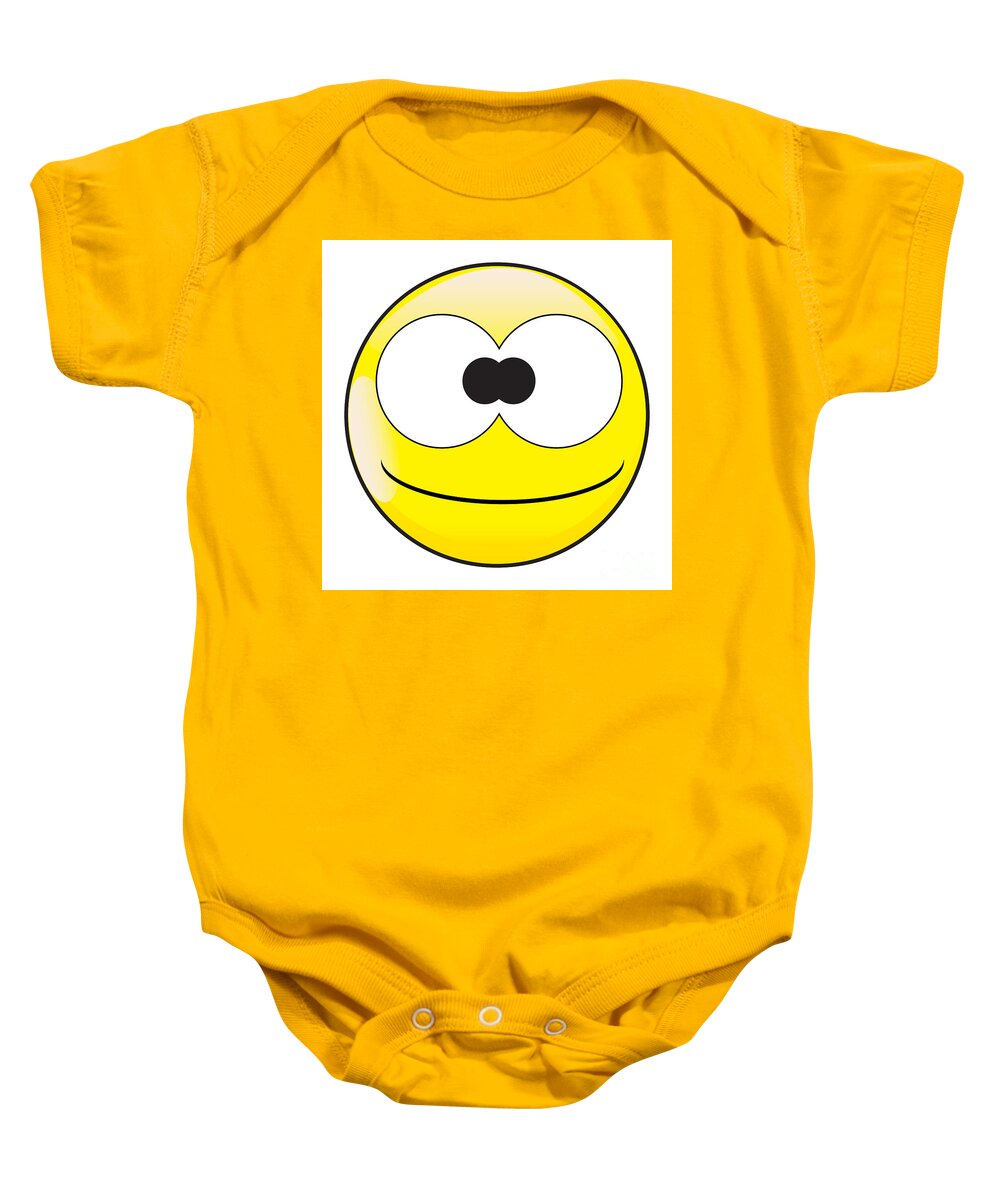 Happy Baby Onesie featuring the digital art Big Eyes Stupid And Silly Smile Face Button Emoticon by Bigalbaloo Stock