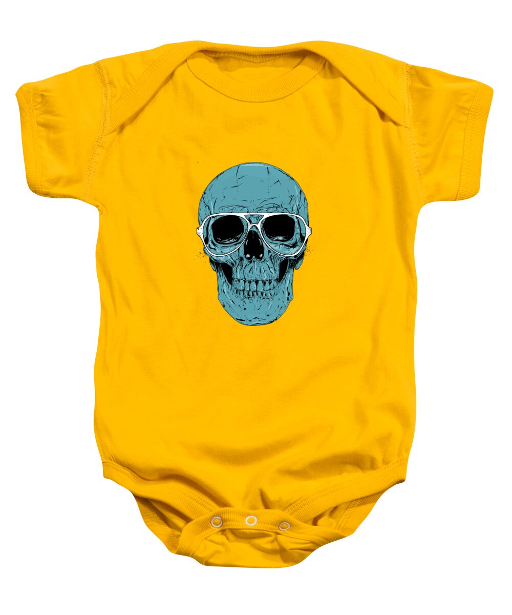 Skull Baby Onesie featuring the drawing Blue skull by Balazs Solti