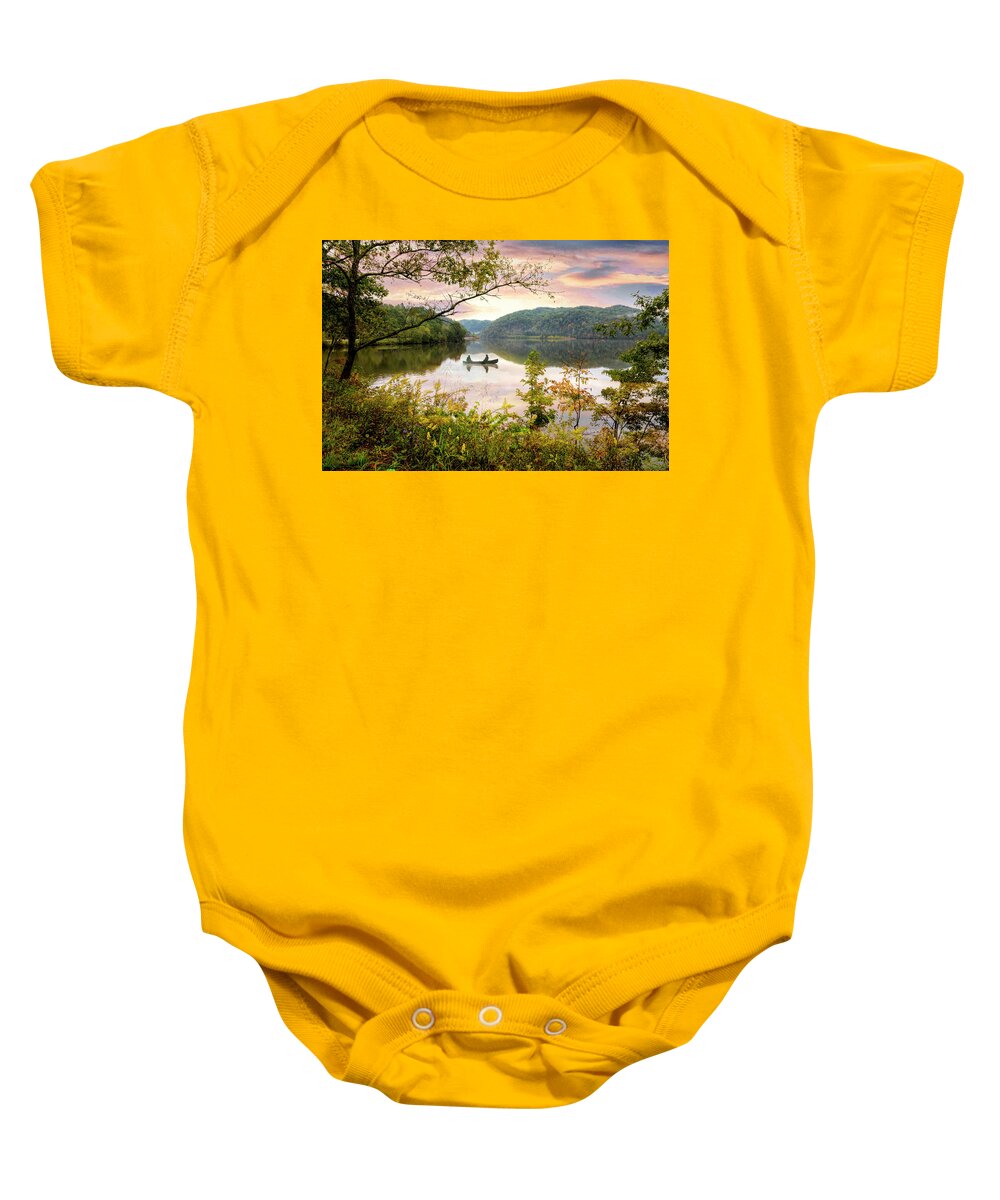 Boats Baby Onesie featuring the photograph Canoeing on the Lake Ocoee Parksville by Debra and Dave Vanderlaan