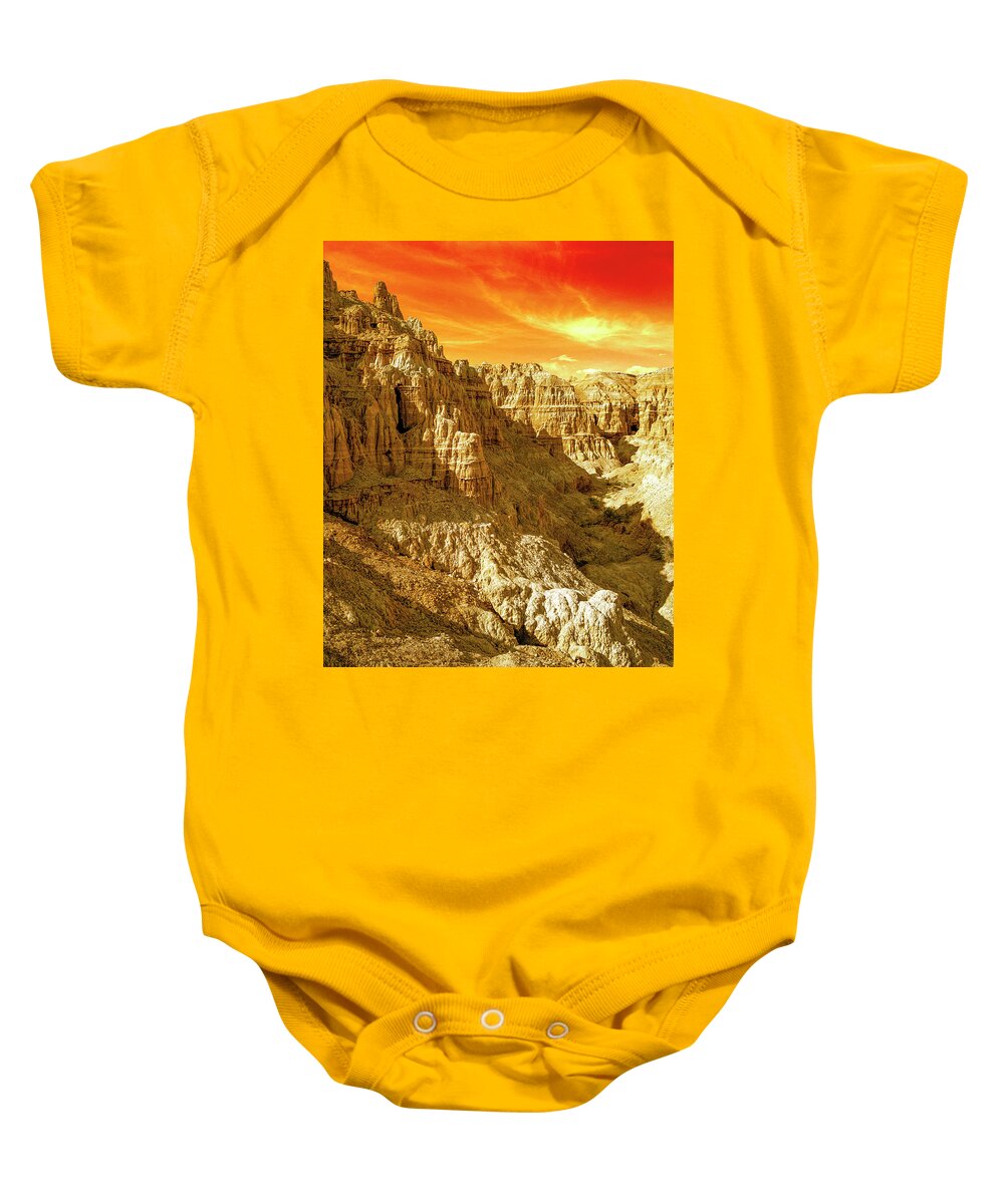 Gorge Baby Onesie featuring the photograph Cathedral Gorge with Red Sky by Randy Bradley