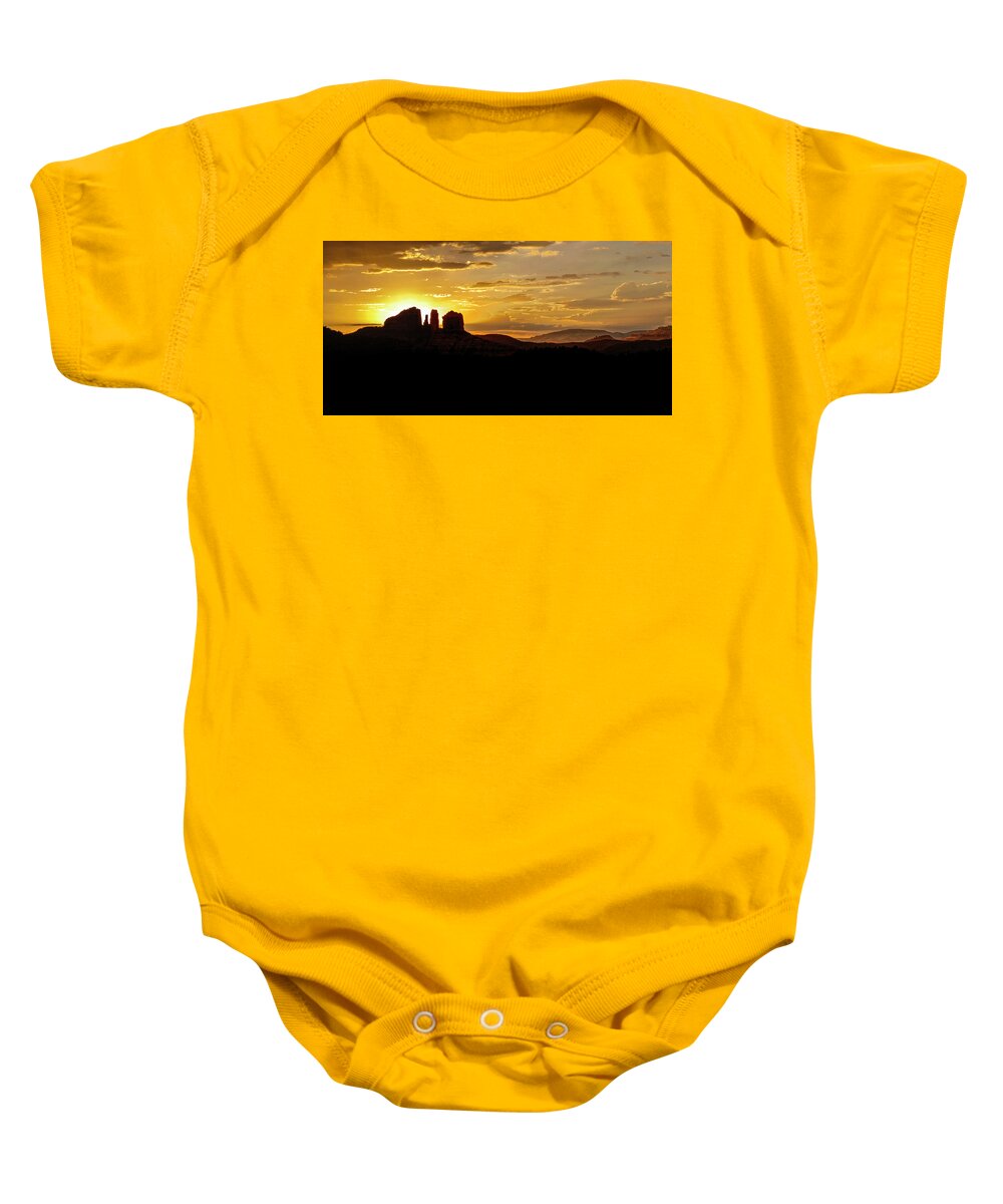 Cathedral Rock Baby Onesie featuring the photograph Cathedral Rock at Sunset by Al Judge
