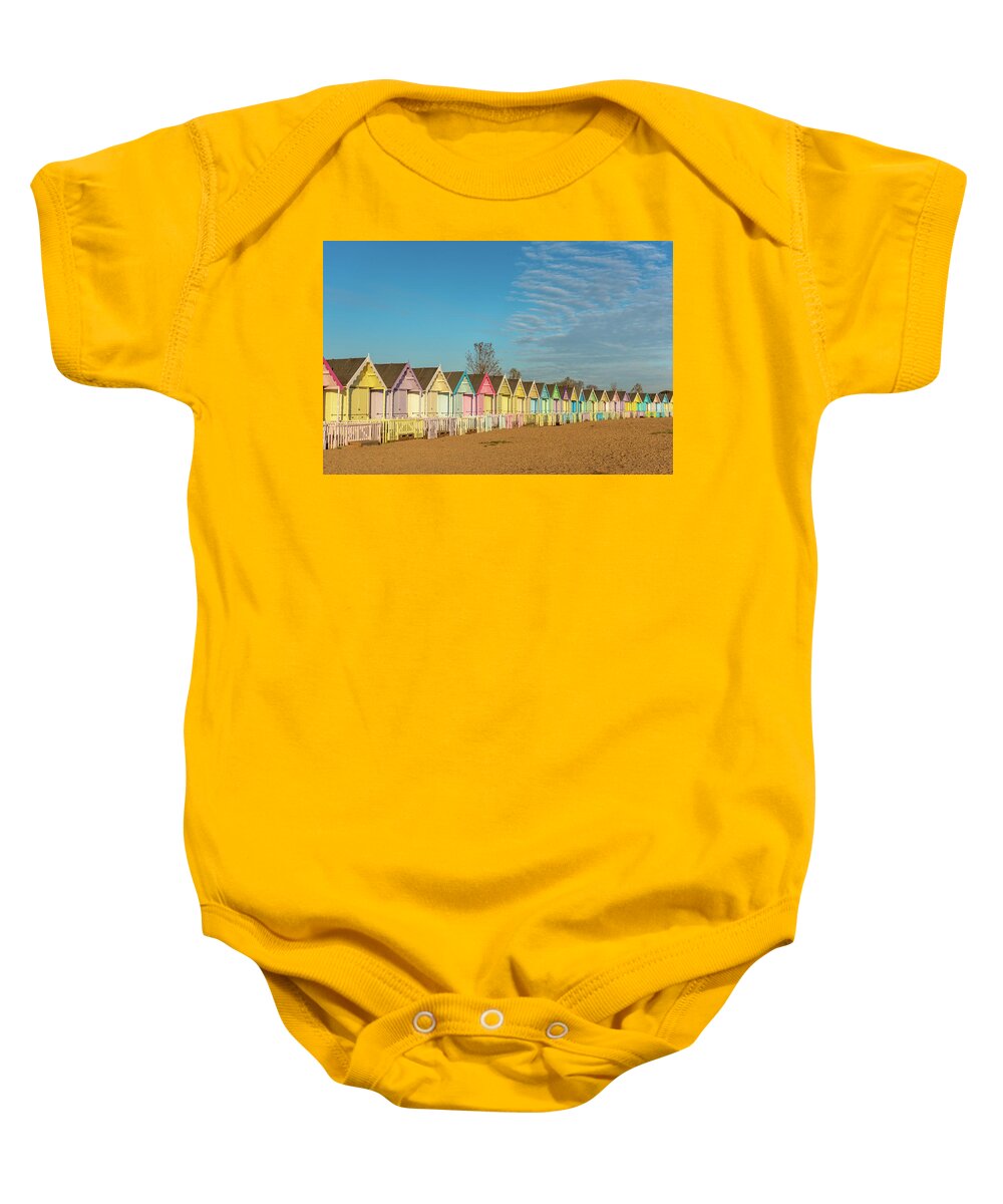 Essex Baby Onesie featuring the photograph Colourful beach huts Gary Eason by Gary Eason