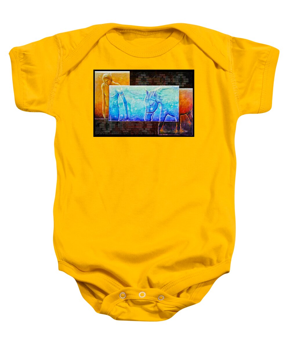 Horse Baby Onesie featuring the painting Companions on the Red Road by Kevin Chasing Wolf Hutchins