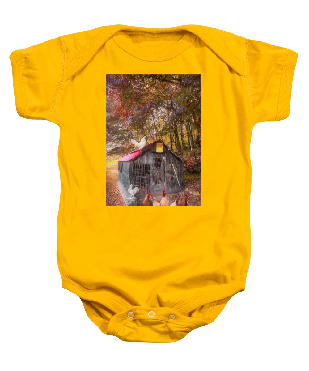Animals Baby Onesie featuring the photograph Country Chicken Coop Oil Painting by Debra and Dave Vanderlaan