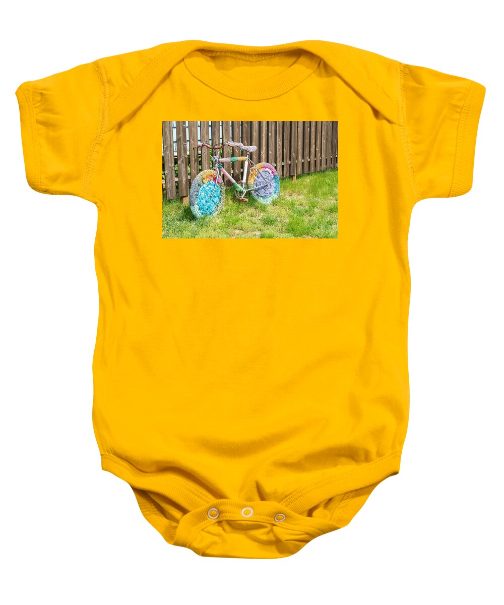 Crocheted Bicycle Baby Onesie featuring the photograph Crocheted Bicycle by Tom Cochran