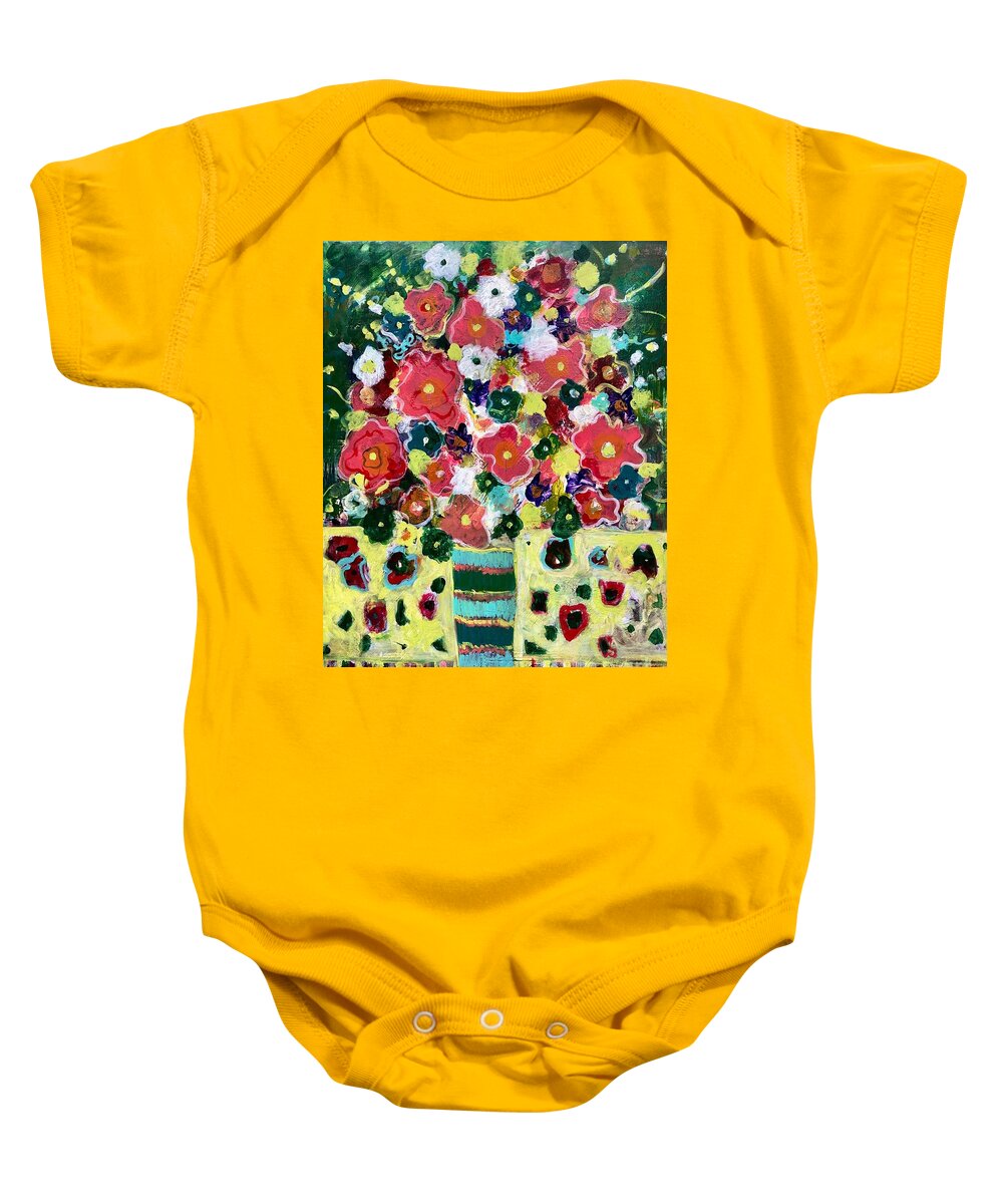 Vase Baby Onesie featuring the painting Crosswalk Bouquet by Jacqui Hawk