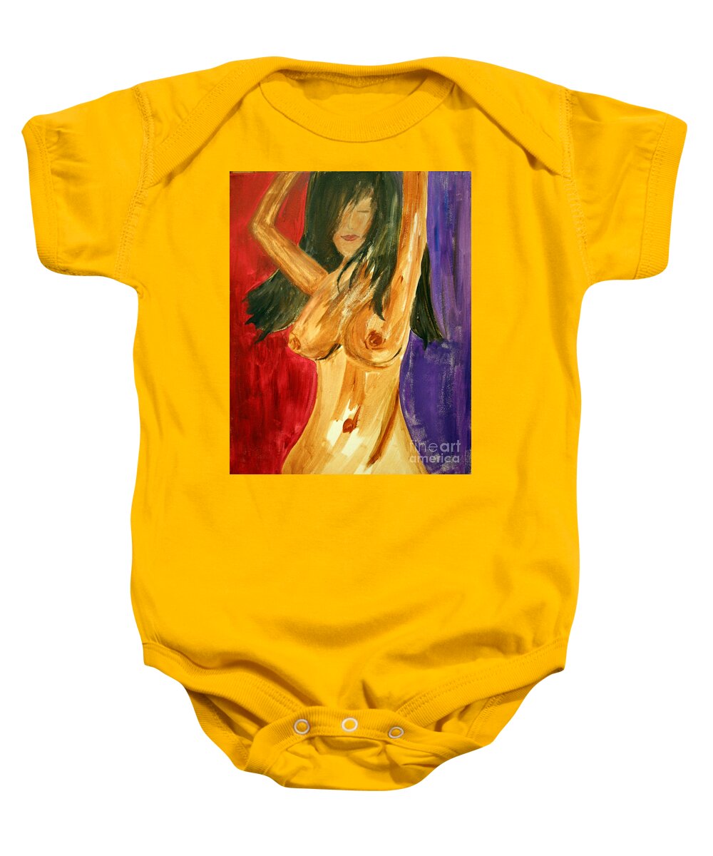Nude Baby Onesie featuring the painting Dancing in the Kitchen by Julie Lueders 