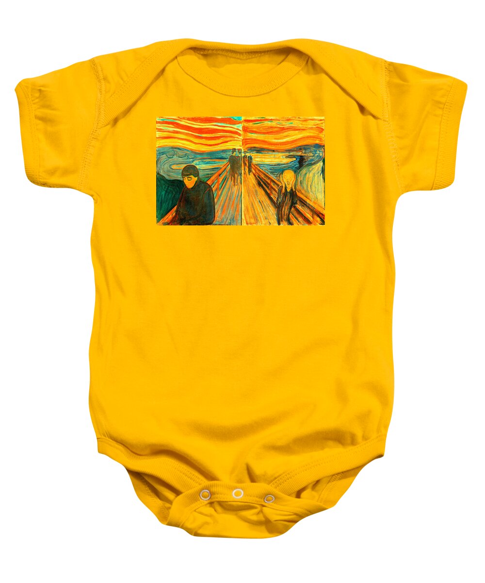 The Scream Baby Onesie featuring the digital art Despair and Scream by Edvard Munch - collage by Nicko Prints