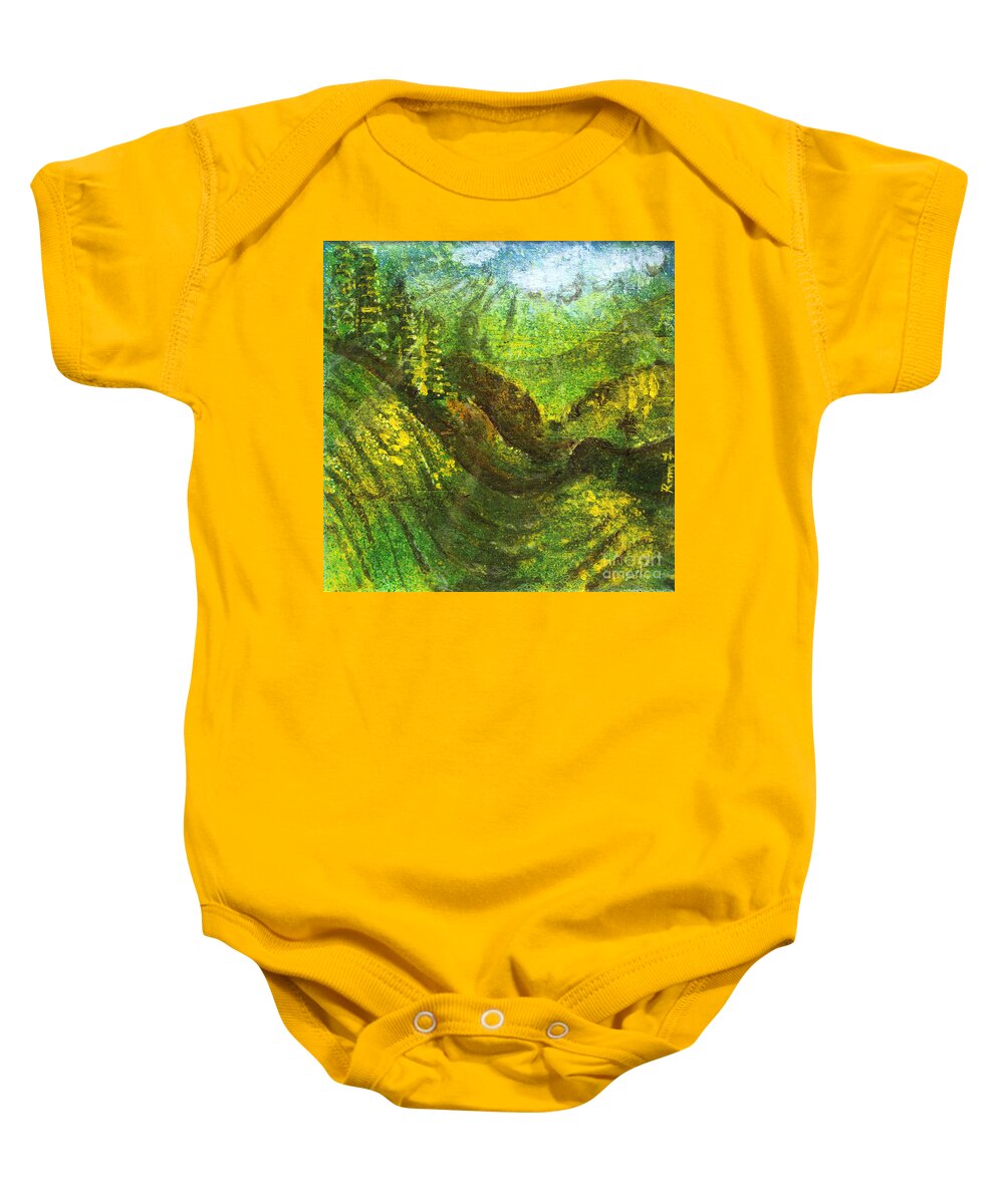 Destiny Baby Onesie featuring the painting Destiny - Munnar-Green India by Remy Francis