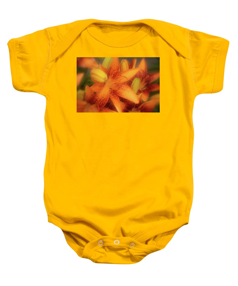 Lily Baby Onesie featuring the photograph Dreamy Orange Sensation Lily by Angie Tirado