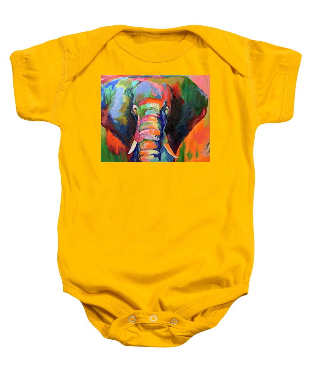 Elephant Baby Onesie featuring the painting Ellie in Full Color by Tracy Hutchinson