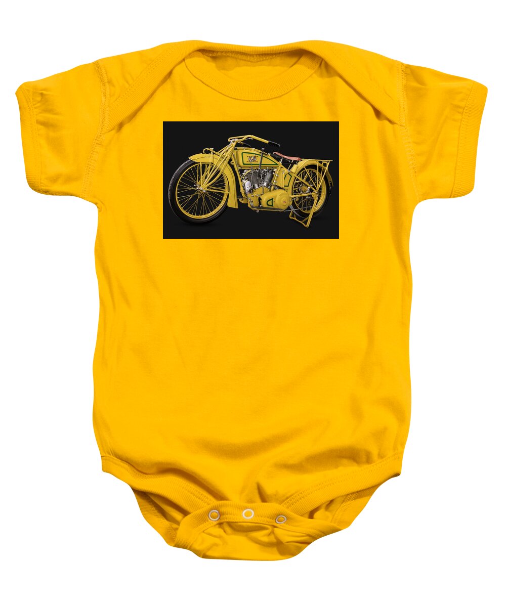 Vintage Baby Onesie featuring the photograph Excelsior Twin by Andy Romanoff