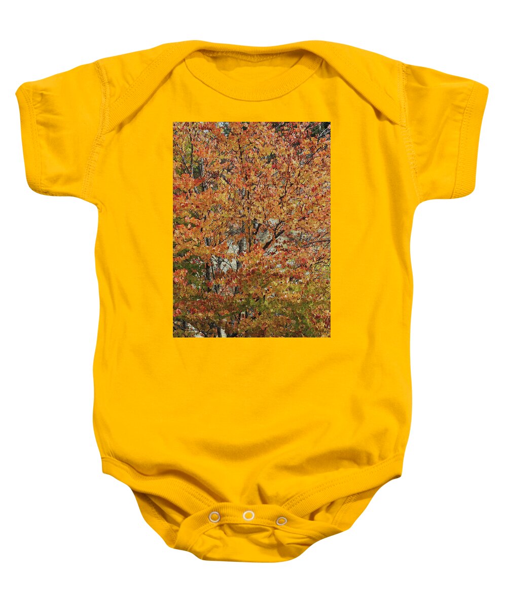 Fall Leaves In The Trees Baby Onesie featuring the digital art Fall Leaves In The Trees by Tom Janca