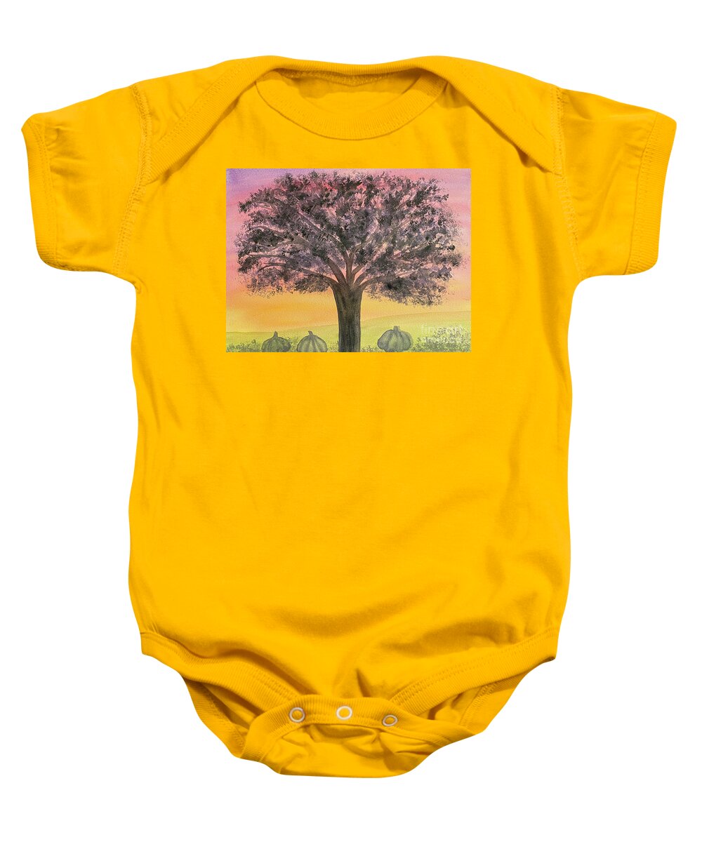 Tree Baby Onesie featuring the painting Fall Silhouette by Lisa Neuman