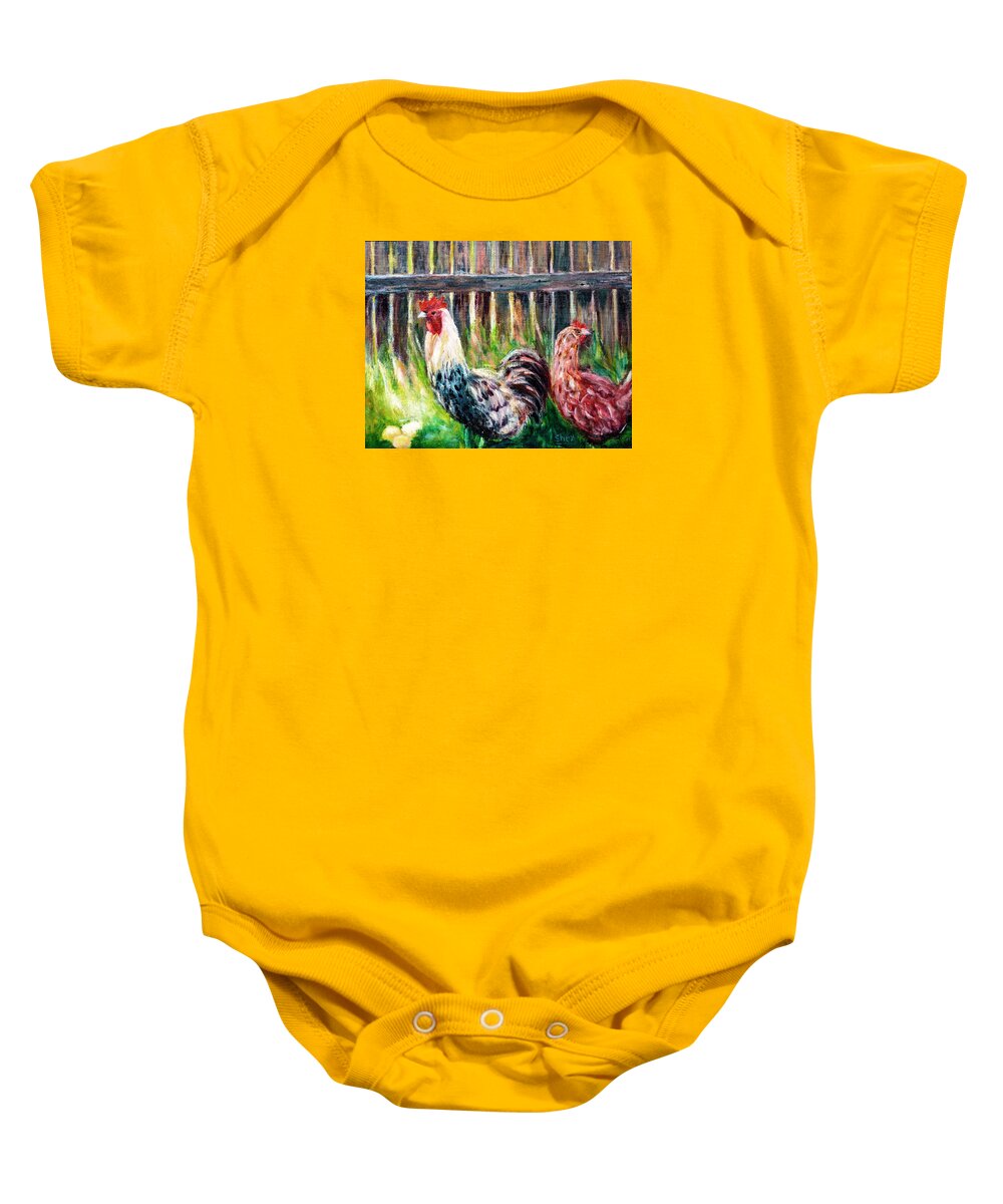 Art - Acrylic Baby Onesie featuring the painting Farm Yard Chicken - Acrylic Art by Sher Nasser