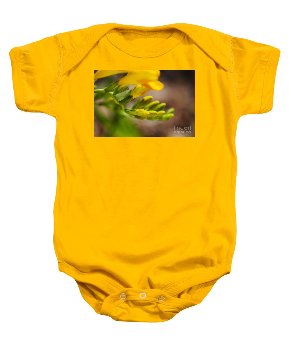 Freesia Baby Onesie featuring the photograph Freesia Hand And Fingers by Joy Watson
