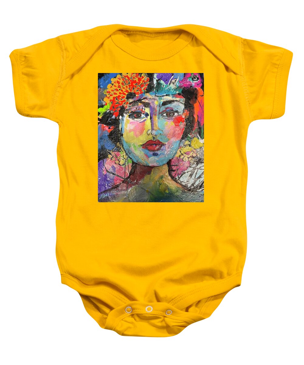 Frida Kahlo Baby Onesie featuring the painting Frida by Elaine Elliott