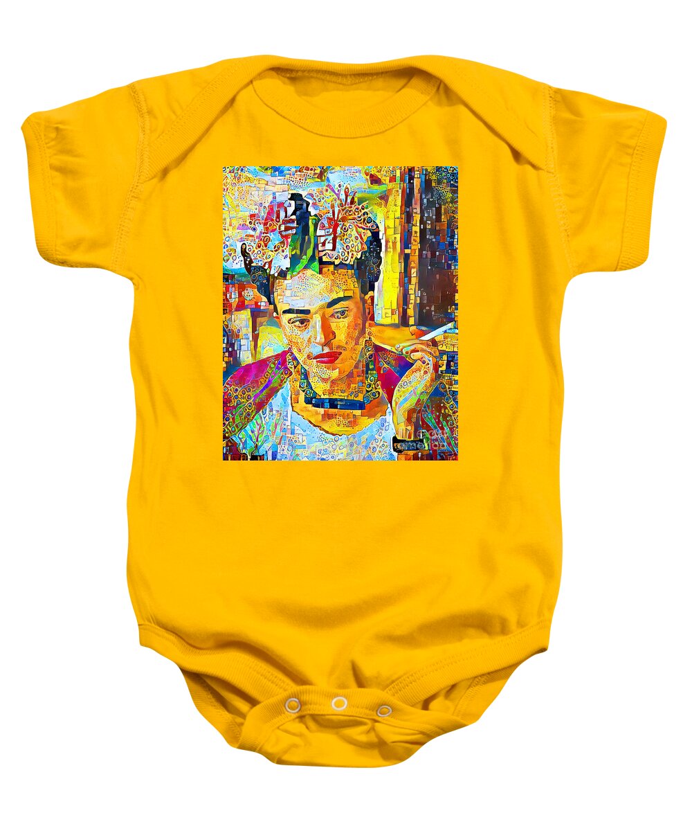 Wingsdomain Baby Onesie featuring the photograph Frida Kahlo in Contemporary Vibrant Happy Color Motif 20200427 by Wingsdomain Art and Photography