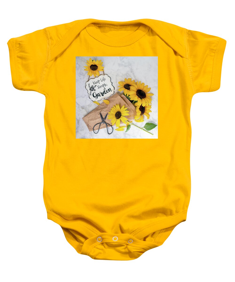 Sunflowers Baby Onesie featuring the photograph Garden with Sunflowers by Rebecca Cozart