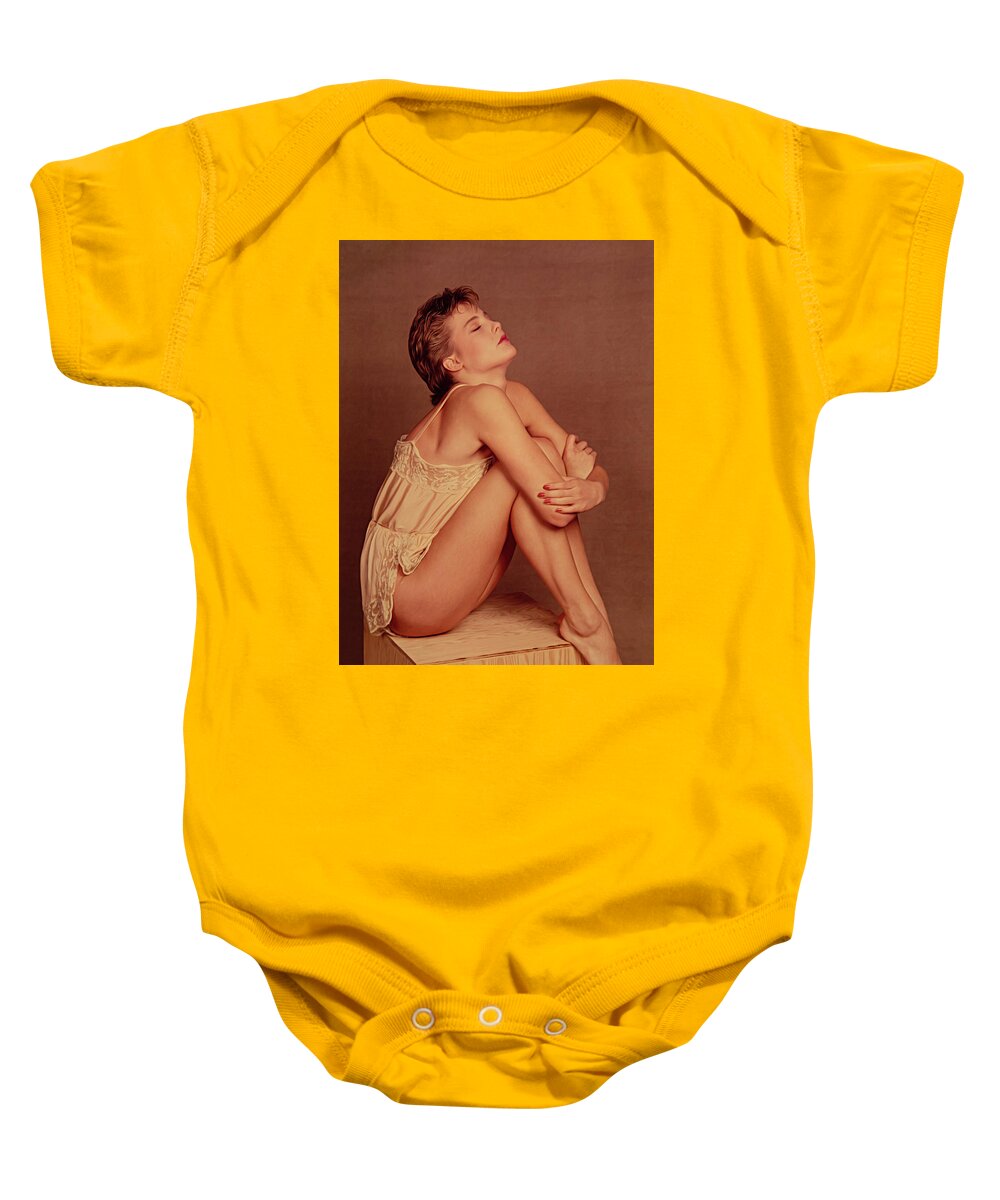Lingerie Baby Onesie featuring the photograph Girl on a Box 1980 by Steve Ladner
