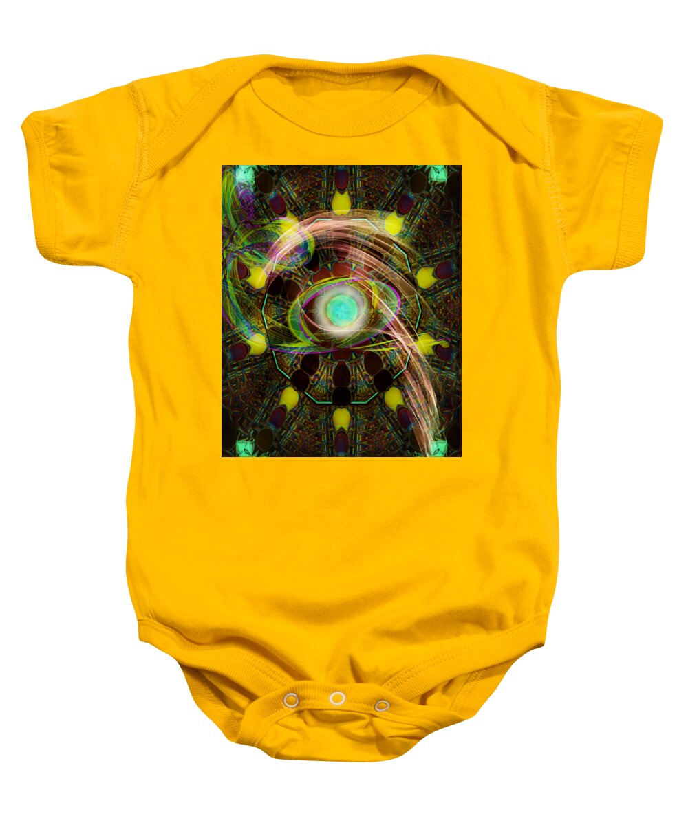 Green Baby Onesie featuring the mixed media Goddess Eye by Anna Adams