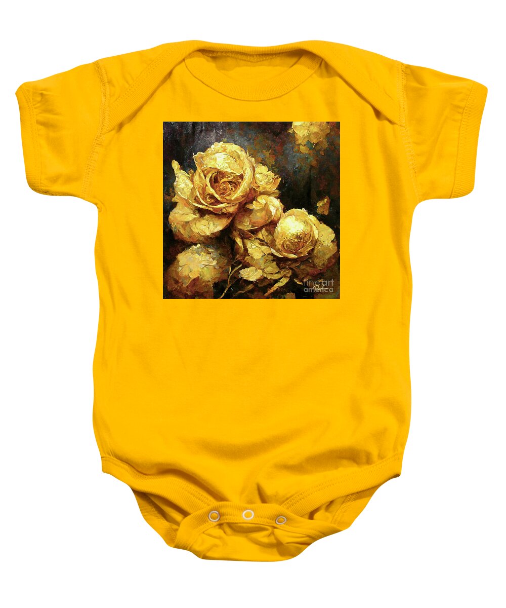 Yellow Roses Baby Onesie featuring the painting Gold Roses by Tina LeCour