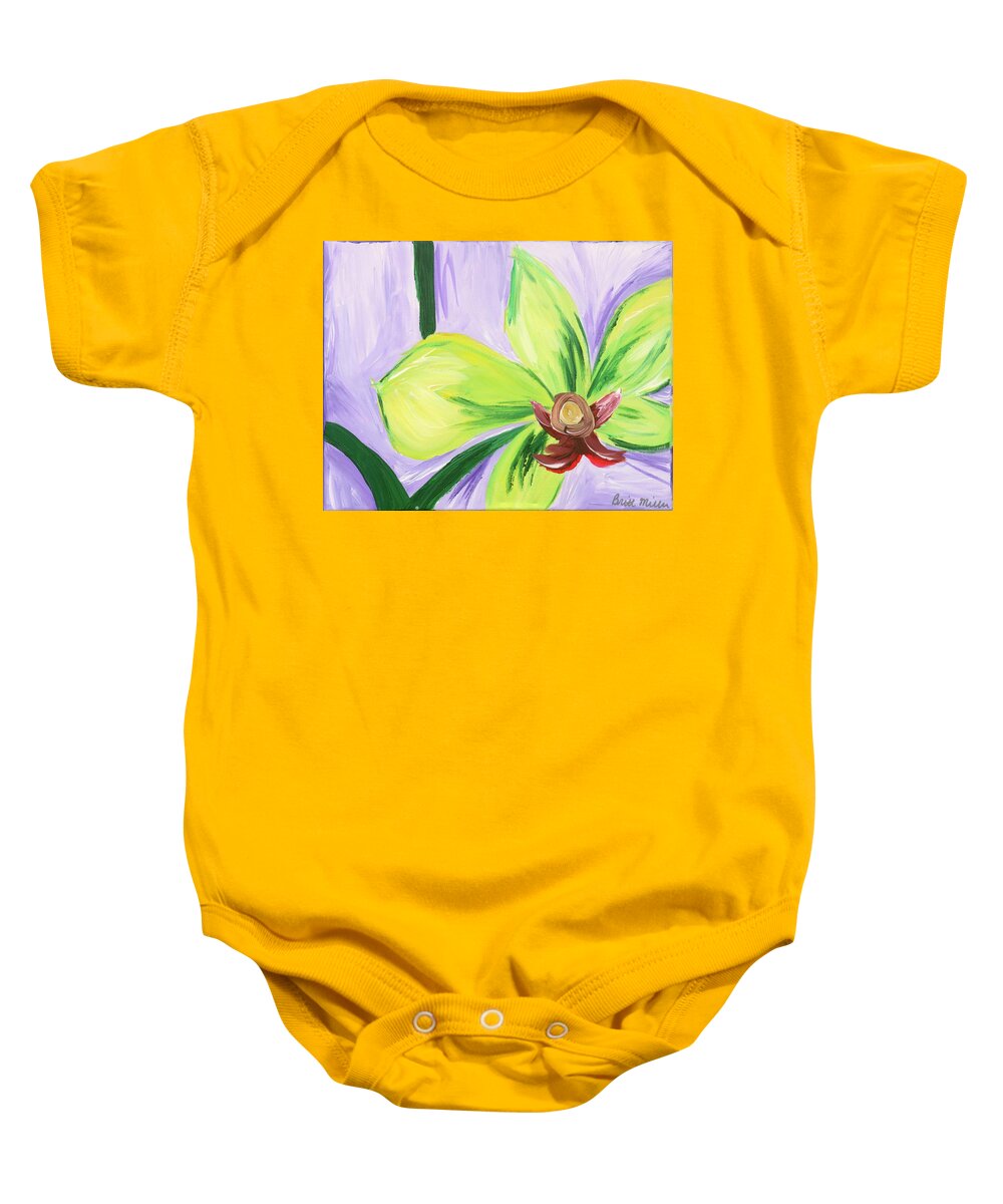 Green Baby Onesie featuring the painting Green and Purple Flower by Britt Miller