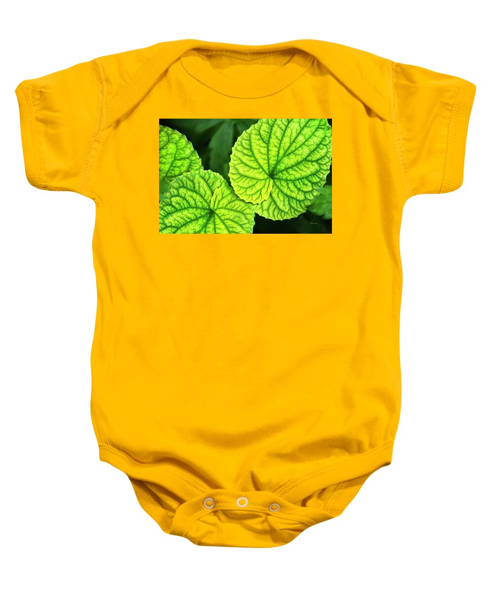 Green Leaves Baby Onesie featuring the photograph Green Leaves Violet Leaf Pattern by Christina Rollo