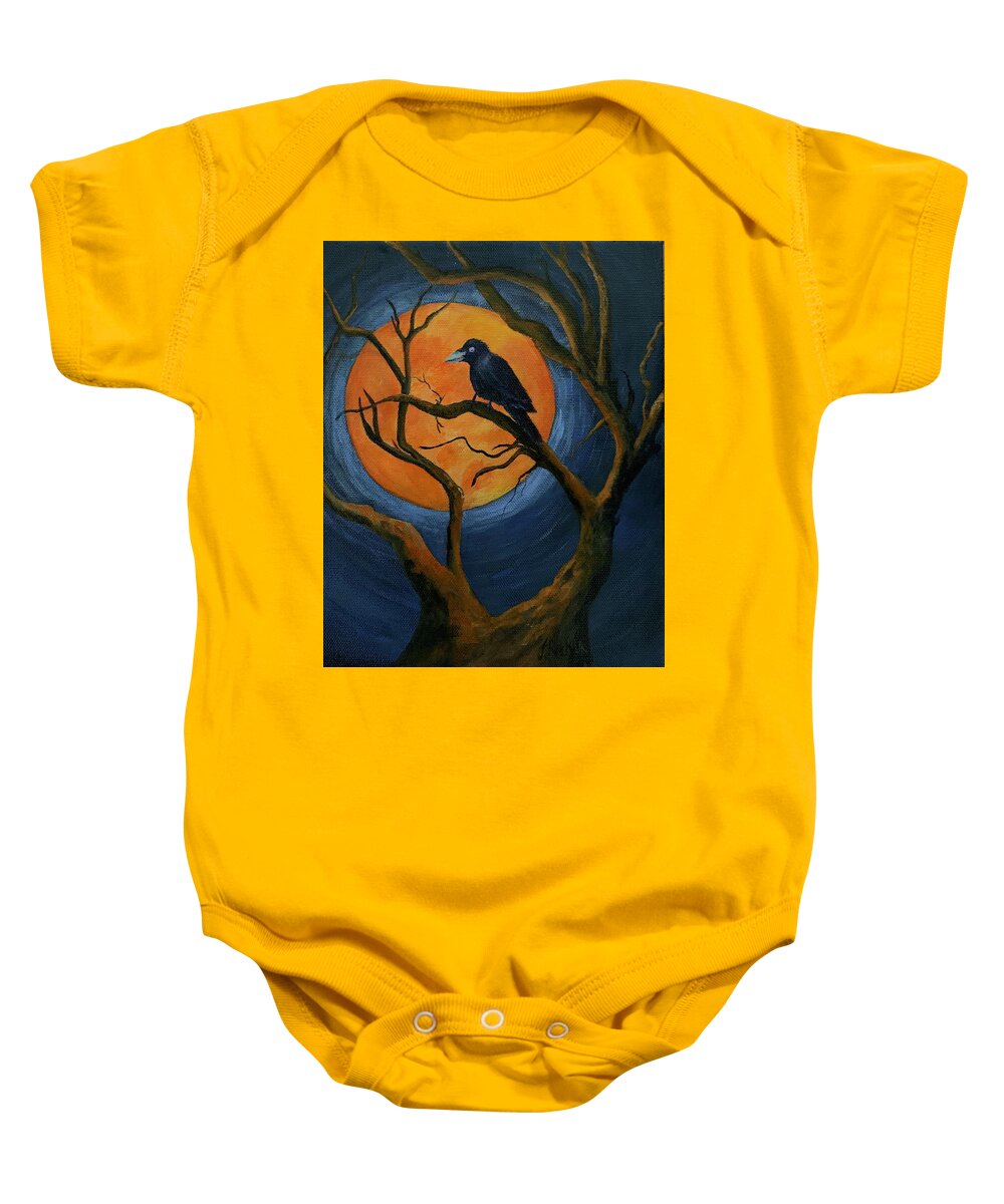 Raven Baby Onesie featuring the painting Harvest Moon by Jane Ricker
