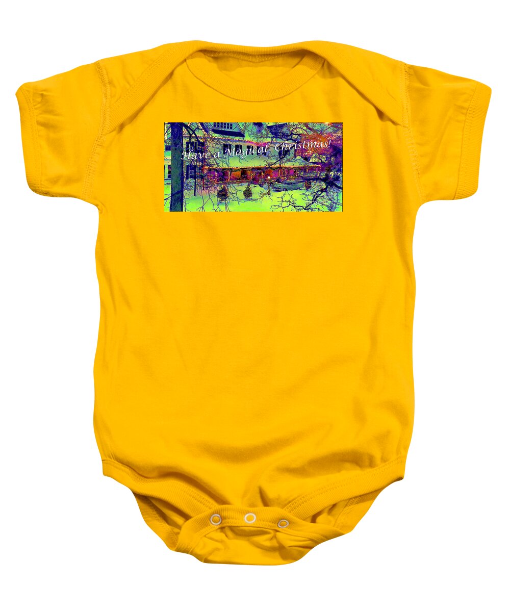Reflections Of The Aurora Borealis Baby Onesie featuring the painting Have a Magical Christmas by Bonnie Marie