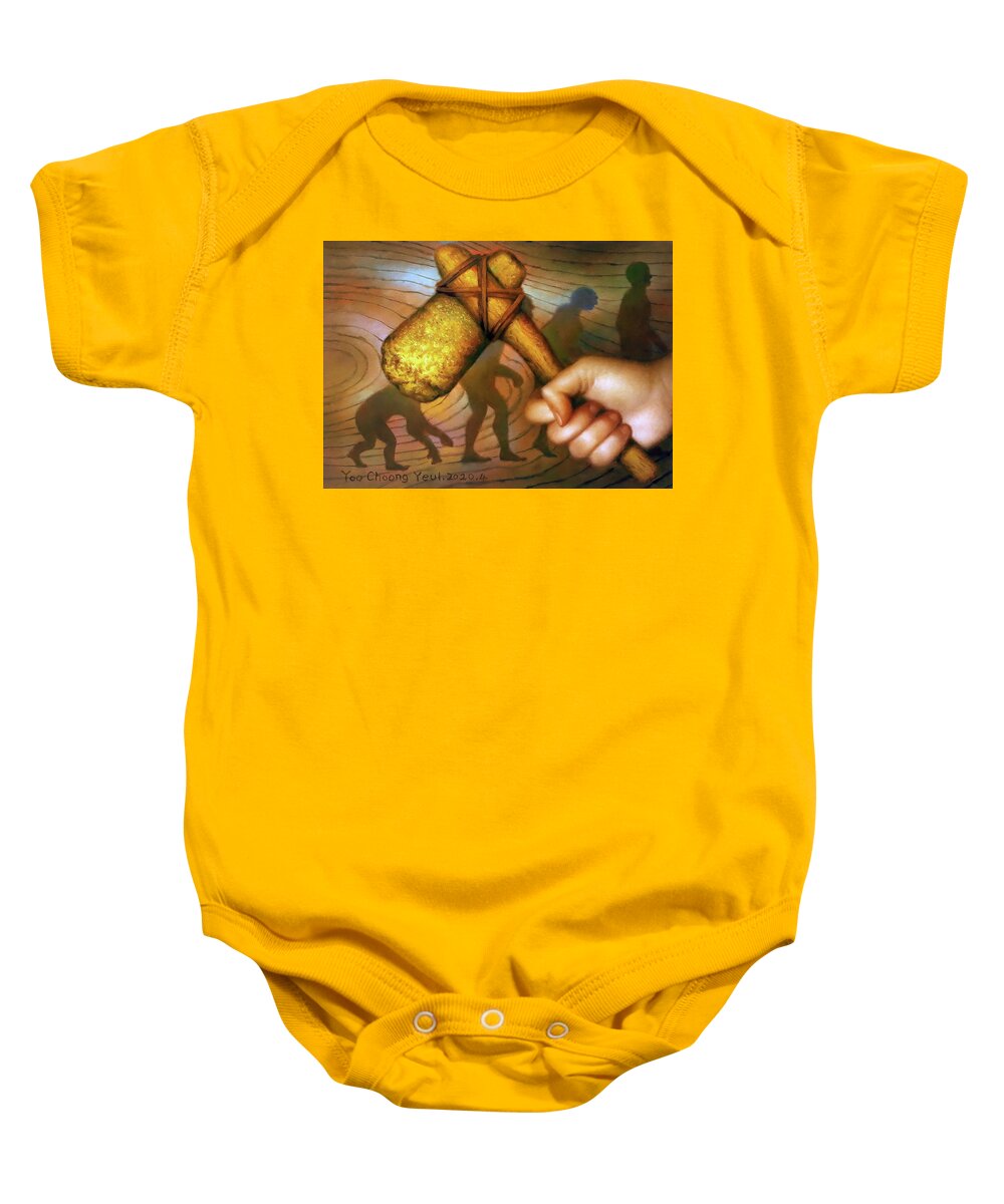 Human Baby Onesie featuring the painting Human and Stone Evolution by Yoo Choong Yeul
