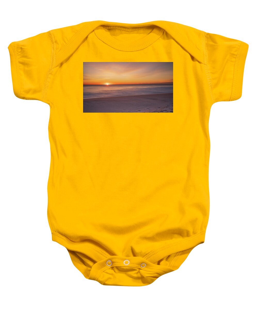 Alone Baby Onesie featuring the photograph Jersey Shore Sunrise in late fall. by Kyle Lee