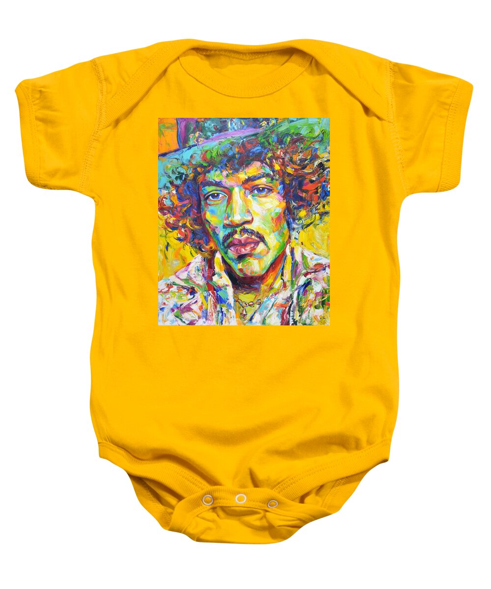 Jimi Hendrix Baby Onesie featuring the painting Jimi Hendrix by Iryna Kastsova